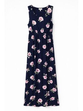 French Grey Navy & Pink Floral Sleeveless Maxi Dress Womens 1X